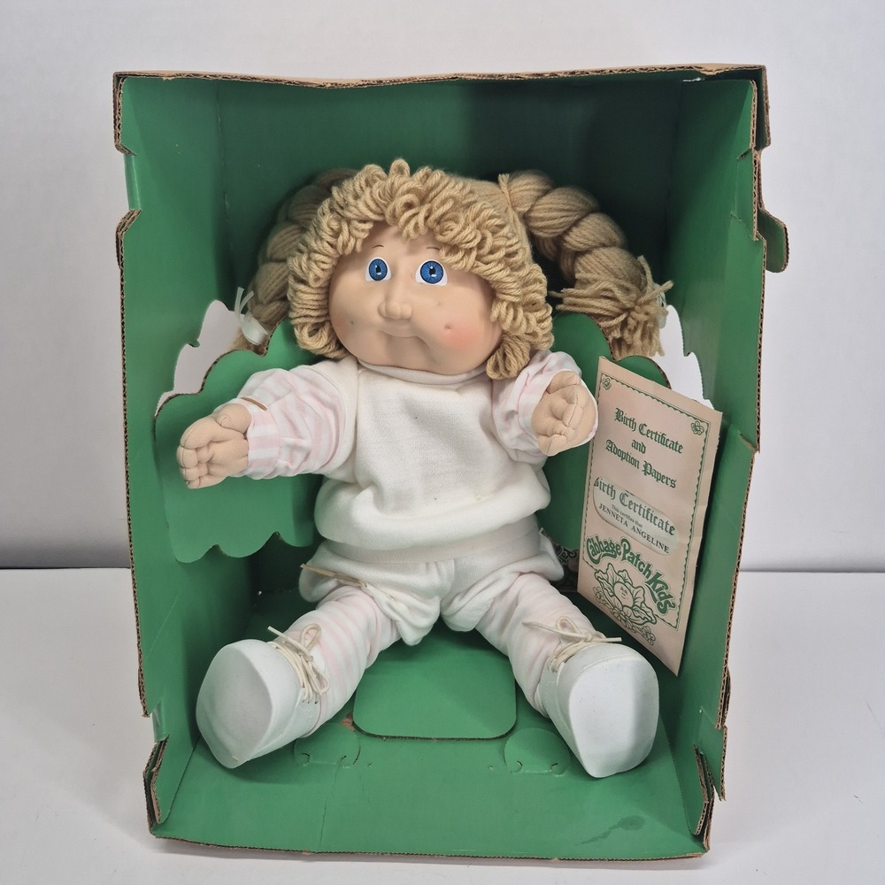 1980s Cabbage Patch Doll Girl BLONDE HAIR Blue EYES Birth Certificate Box Insert